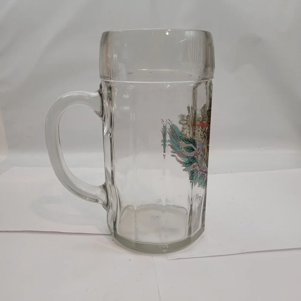 Bayern Beer Stein Mug Clear Glass München Coat of Arms Crest 0.5L